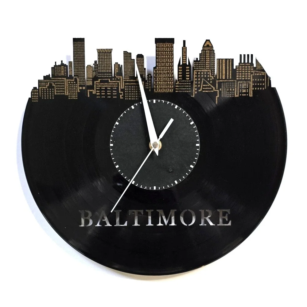 Baltimore Skyline Vinyl Record Wall Clock 12